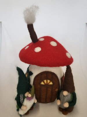 Mushroom House with Gnome Family